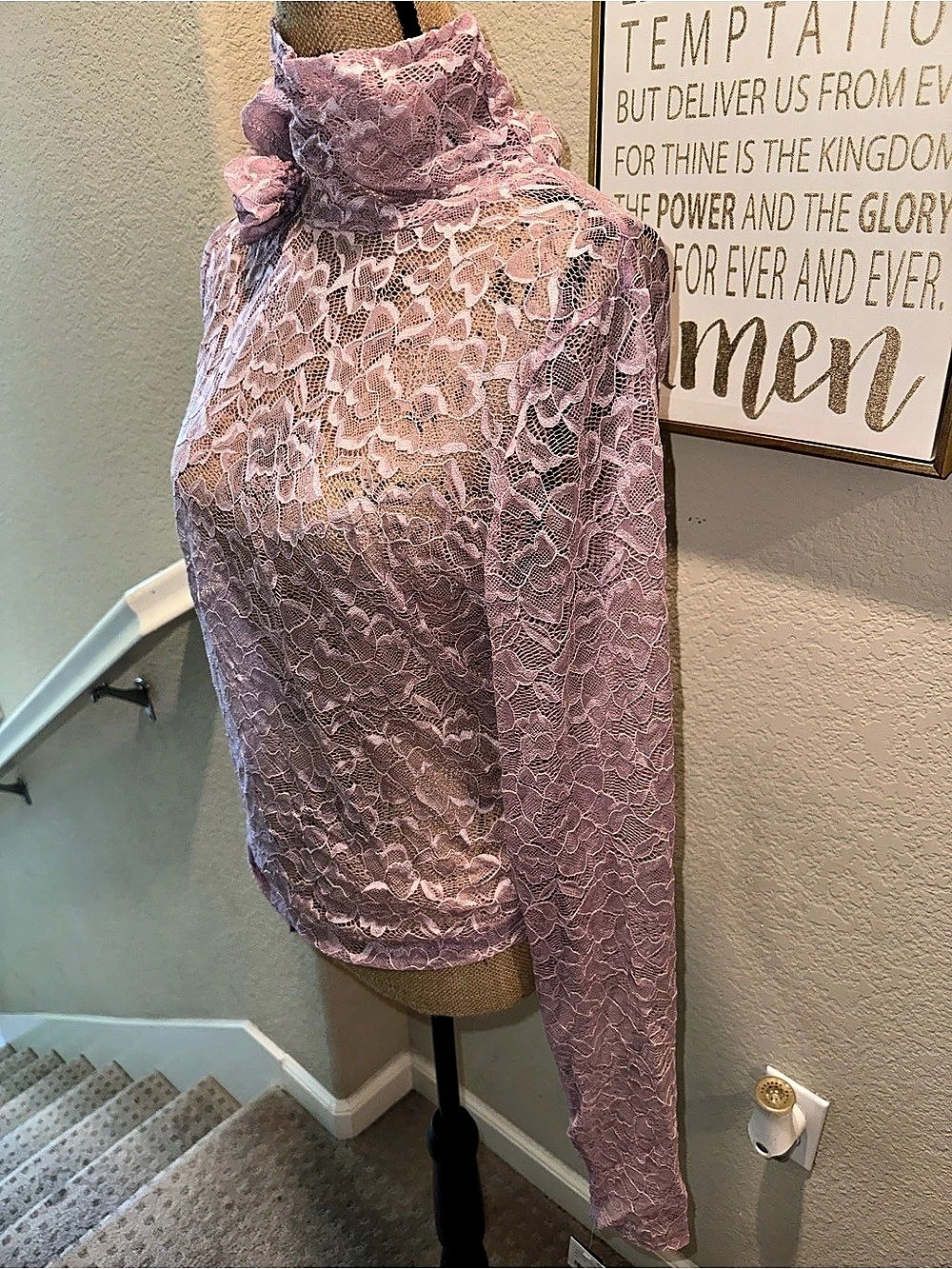 AFRM Zadie Turtleneck Sheer Lace Top mauve Medium NWT - Picture 4 of 6
